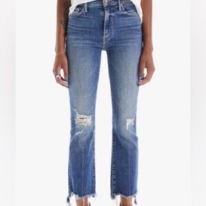 MOTHER Classic Blue Cropped Distressed Denim Jeans